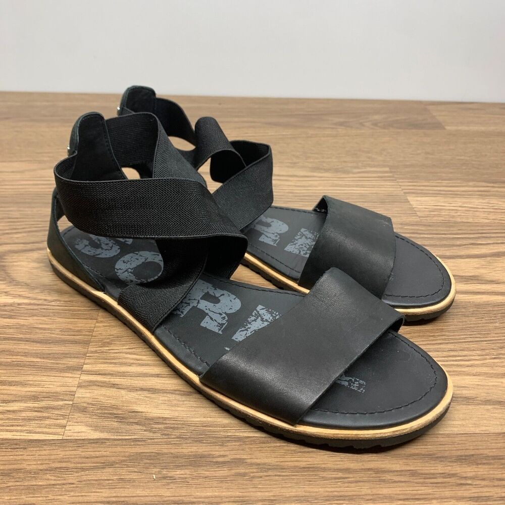 Sorel Women's‎ Size 10 Ella Sandal Cross Strap Stretch Flats Black NL2893-010